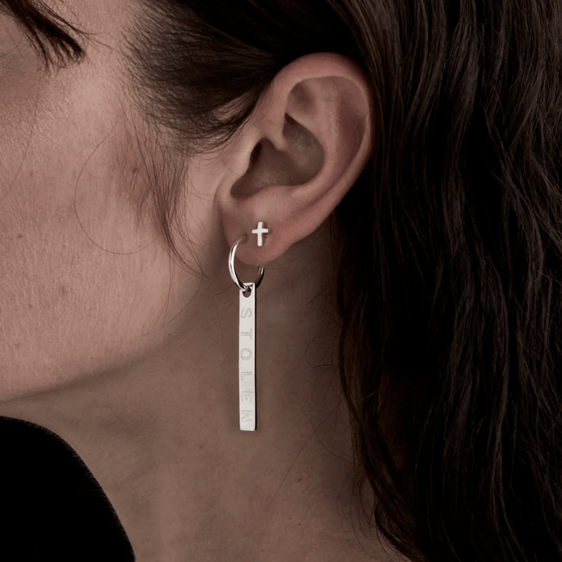 Tiny Stolen Cross Earrings